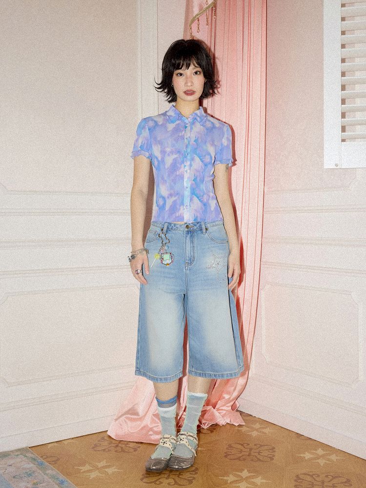 Starfish hot drill denim wide-leg shorts【s0000012288】