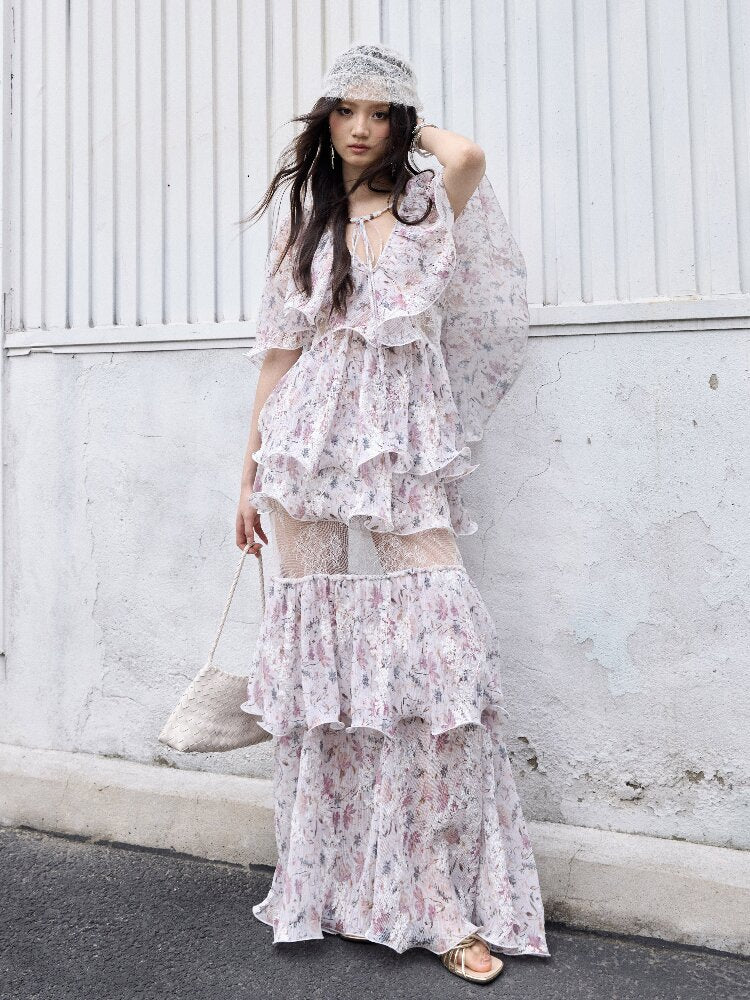 Retro Wilderness Floral Ruffled Dress【s0000016861】