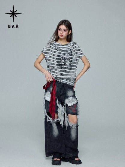 Striped Hooded Printed T-Shirt【s0000016688】