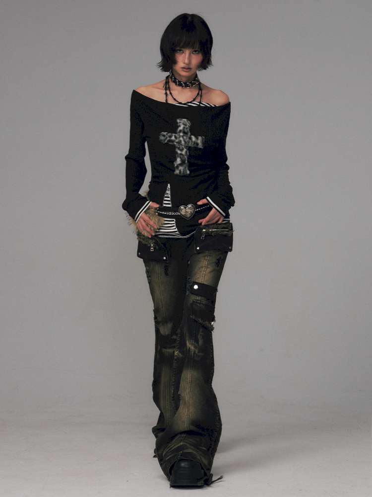 Punk Vintage Washed Drawstring Flared Pants【s0000014706】