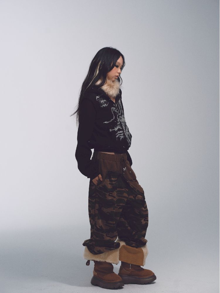 Printed Sweatshirt Studded Hoodie【s0000011232】