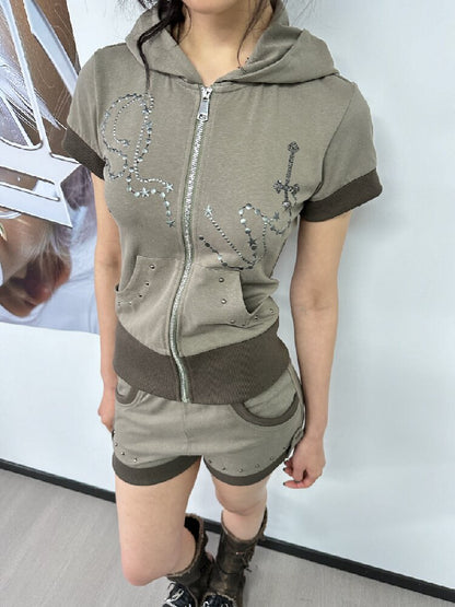 Star Chain Rivet Hooded Shorts Set【s0000018050】