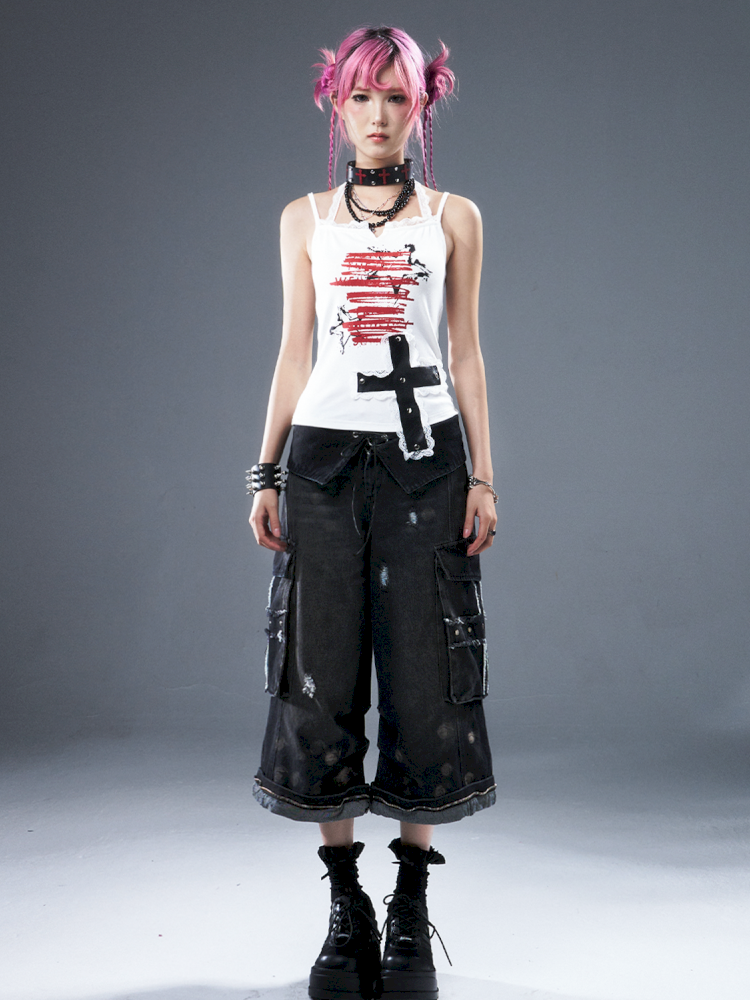 Denim Ripped Knee-Length Pants【s0000012942】