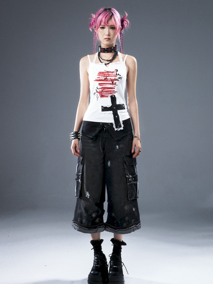 Denim Ripped Knee-Length Pants【s0000012942】
