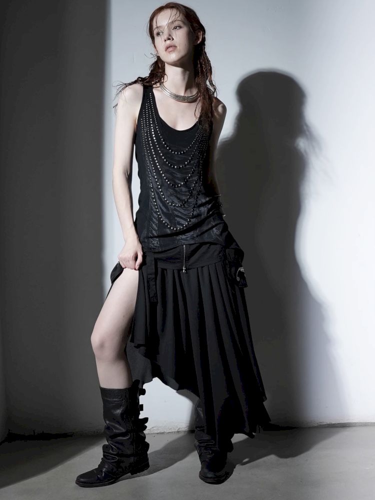 Irregular Print Metal Rivet Long Vest【s0000012830】