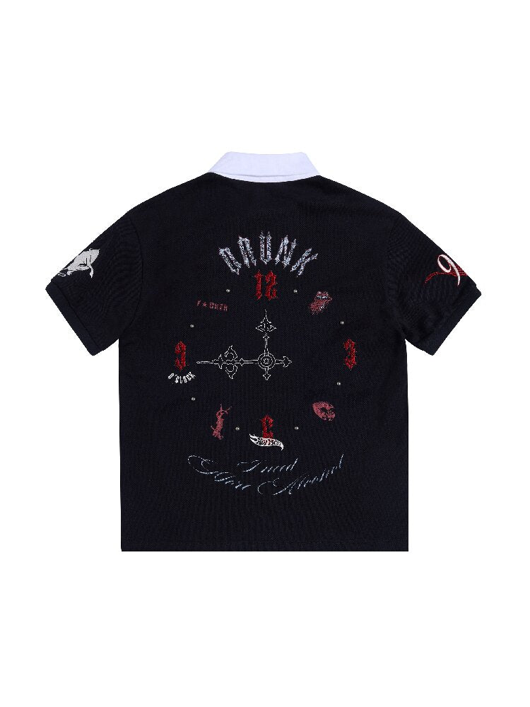 Wine Dot Cross Collar Polo Shirt【s0000016964】