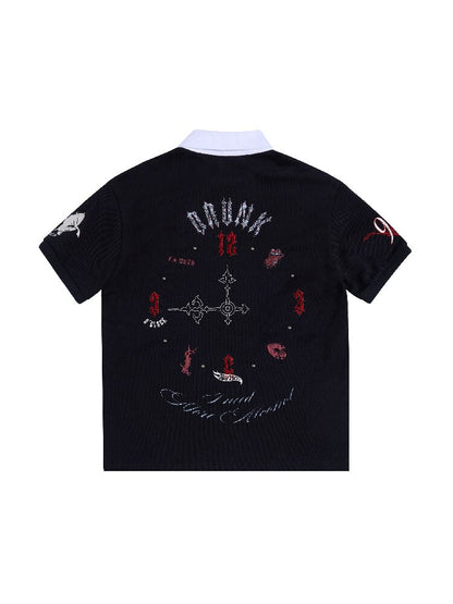 Wine Dot Cross Collar Polo Shirt【s0000016964】