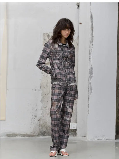 Distressed Plaid Denim Jacket【s0000014200】