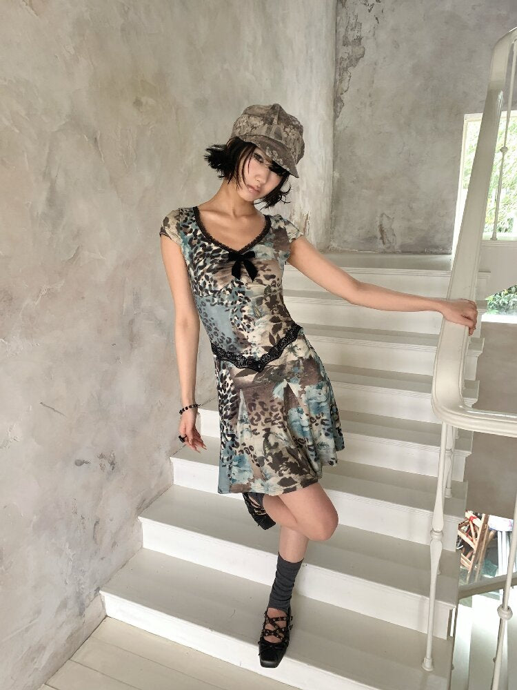 Vintage Leopard Floral Lace Dress【s0000018098】