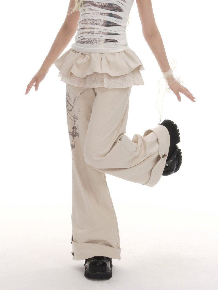 Vintage Printed Ruffled Culottes【s0000016521】