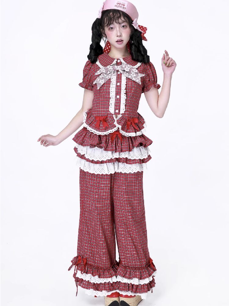 Plaid Short Sleeve Blouse【s0000012189】