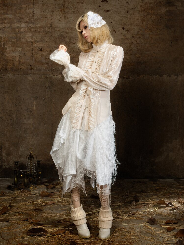 Lace Sequin Patchwork Court Shirt【s0000018382】