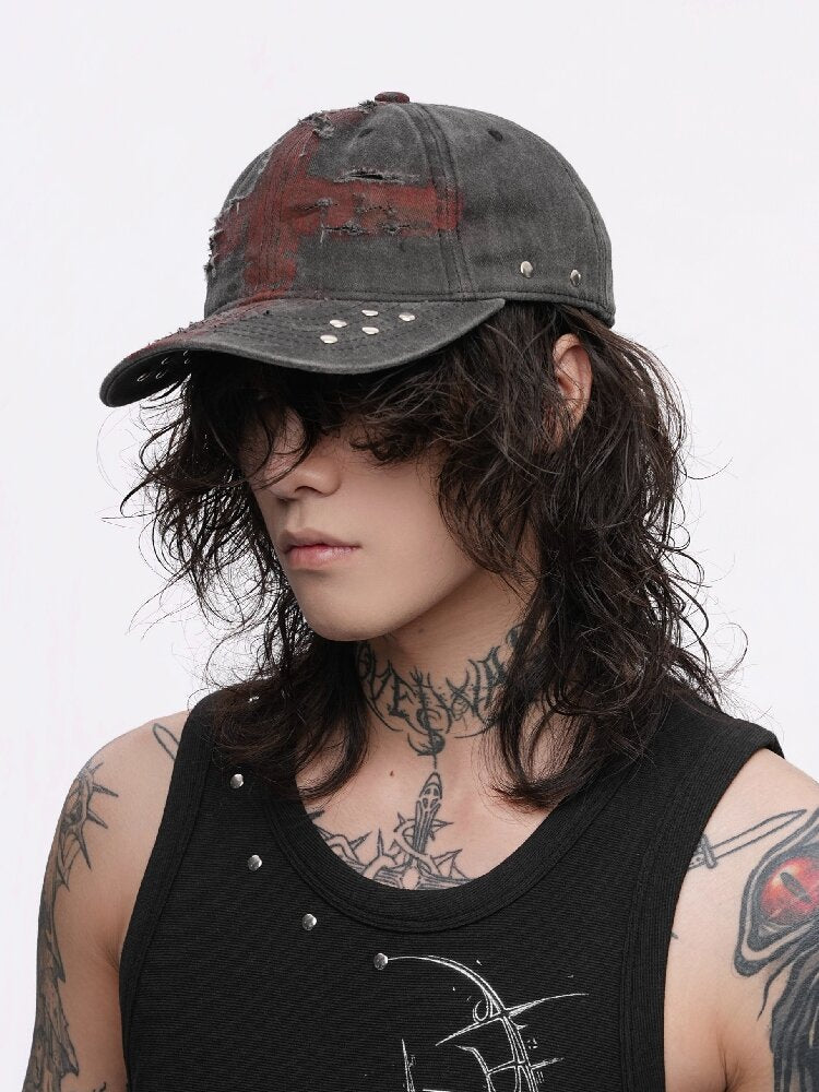 Distressed Hole Rivet Baseball Cap【s0000018989】