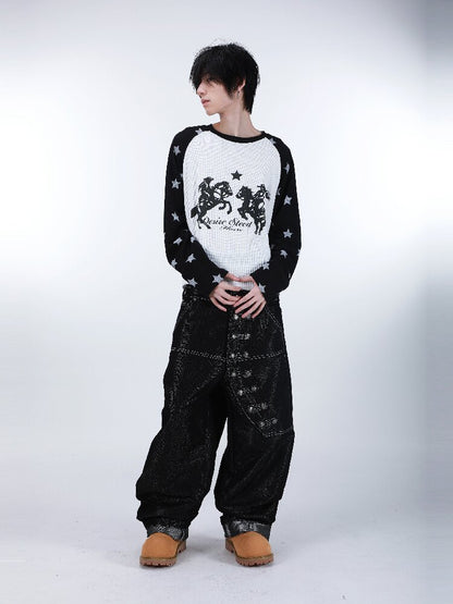 Waffle Star Raglan Long Sleeve T-Shirt【s0000016181】