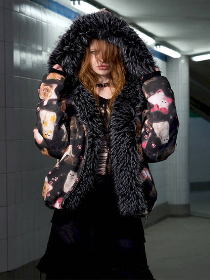 Cat Print Reversible Fleece Jacket【s0000014414】