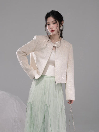Cloud Woven White Bow Wool Vest【s0000015740】