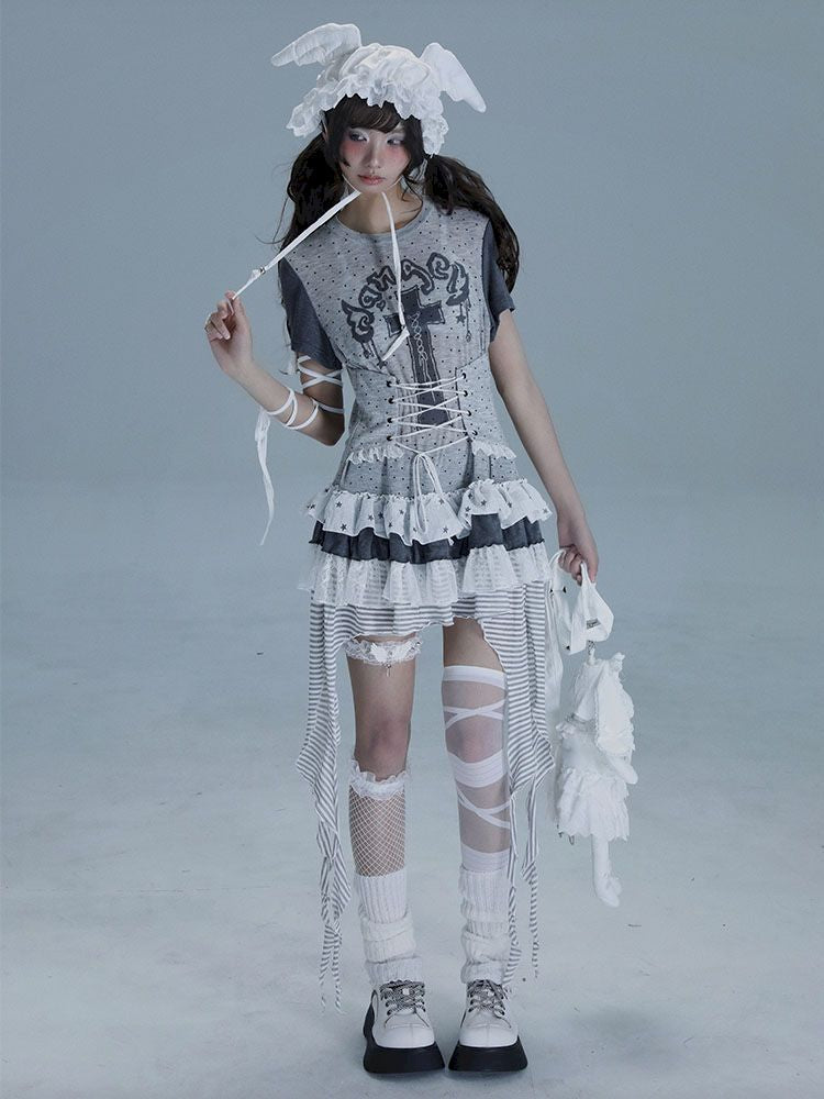 Irregular Lace Skirt Long Tee【s0000013485】