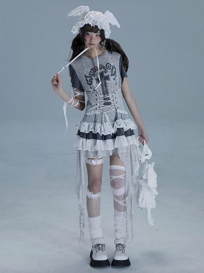 Irregular Lace Skirt Long Tee【s0000013485】