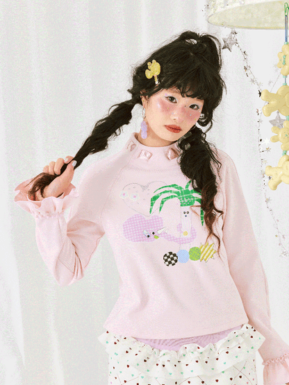 Print Long Sleeve Short T-Shirt【s0000011942】