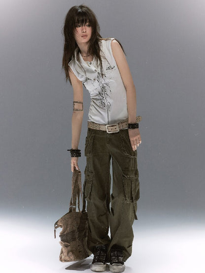 Double Waist Distressed Workwear【s0000017855】