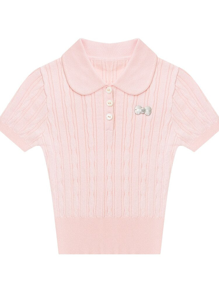 Twist Doll Collar Knitted T-Shirt【s0000016612】
