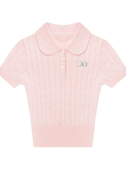 Twist Doll Collar Knitted T-Shirt【s0000016612】