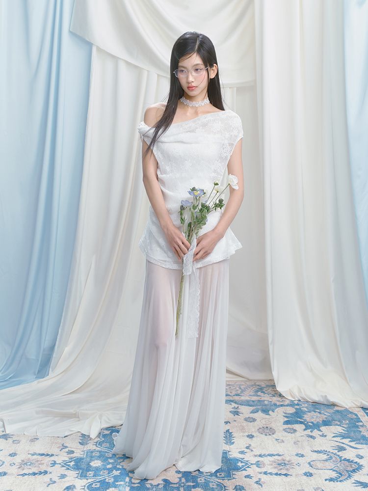 French lace pressed pleated dress【s0000012147】