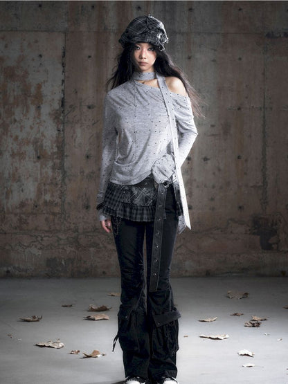 Cross Print Long Sleeve Knit Slouchy T-Shirt【s0000013892】