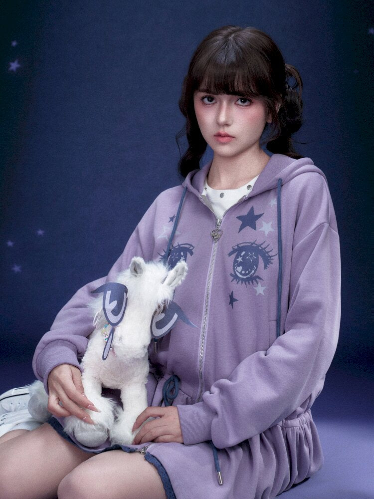 Purple Comic Eye Sweatshirt Dress【s0000015439】