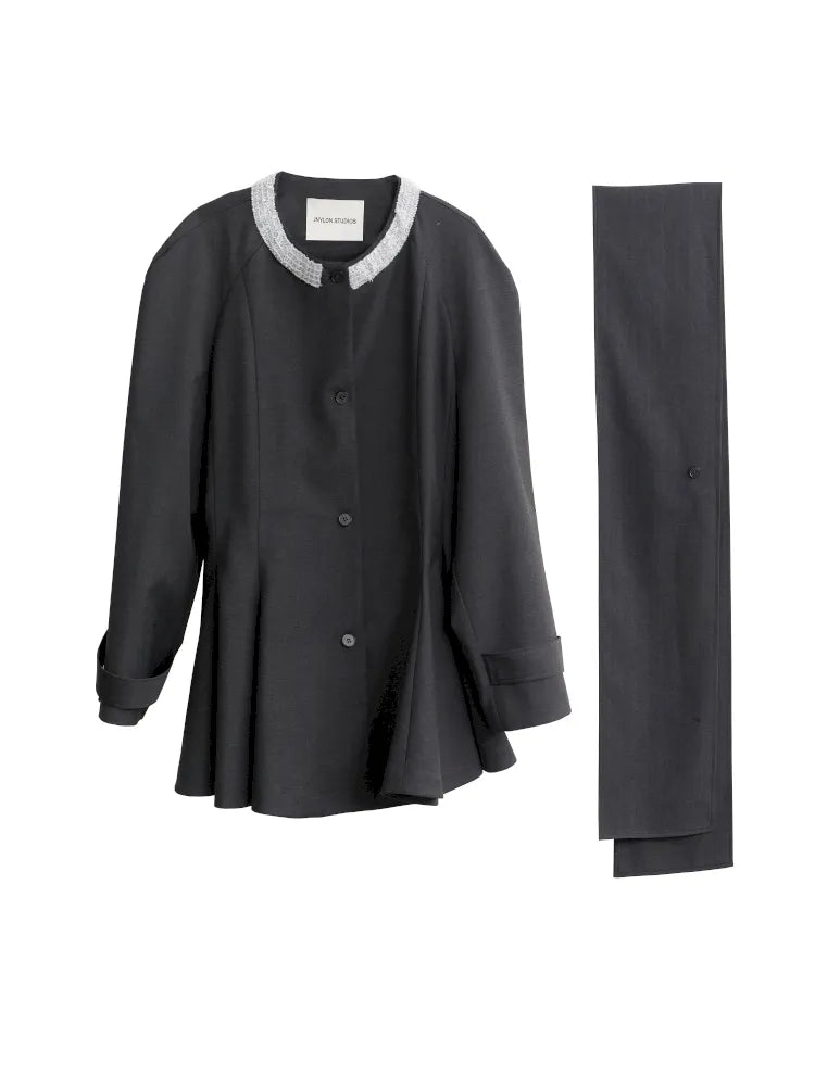 Ruffled Silhouette Gray Blazer Jacket【s0000014038】