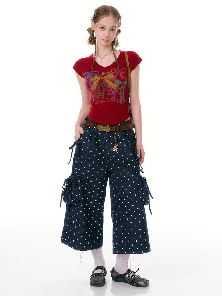 Dark Blue Polka Dot Casual Pants【s0000016603】