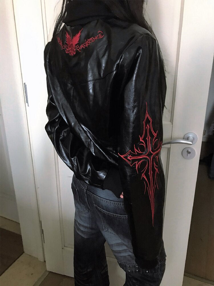Riveted Embroidered Street Leather Jacket【s0000019274】