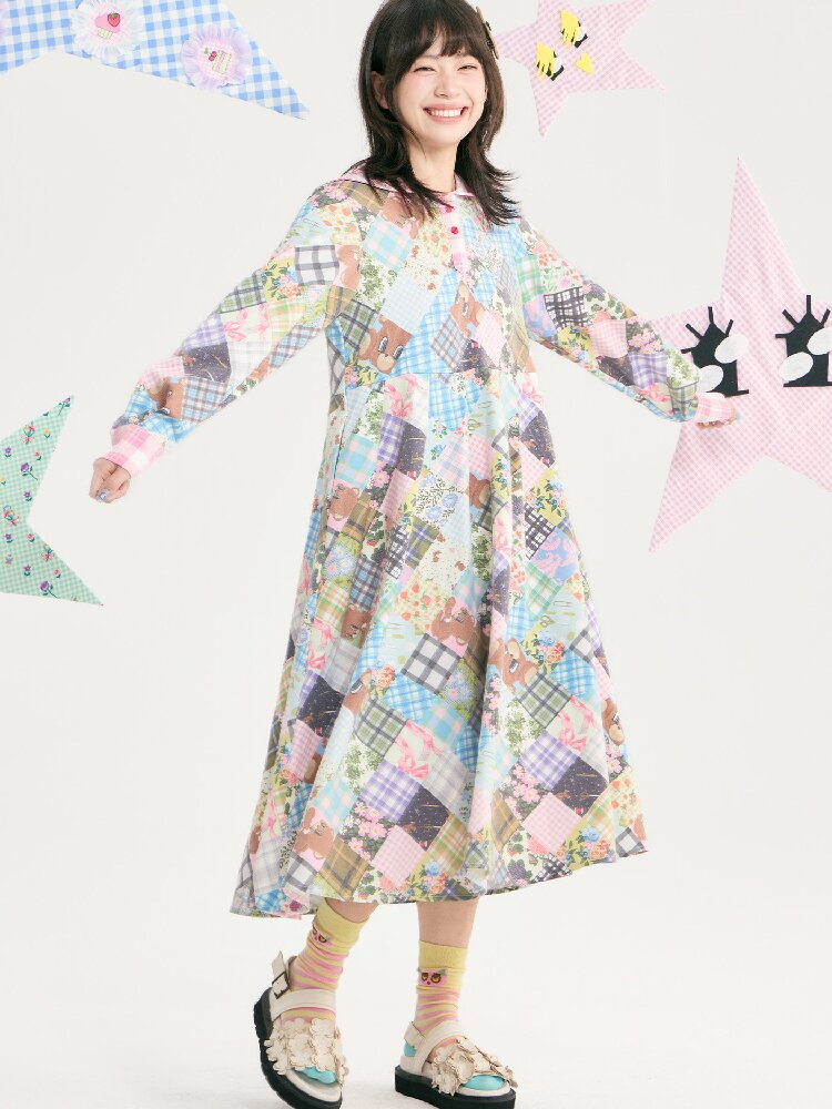 Vintage Bear Floral Navy Collar Dress【s0000018727】