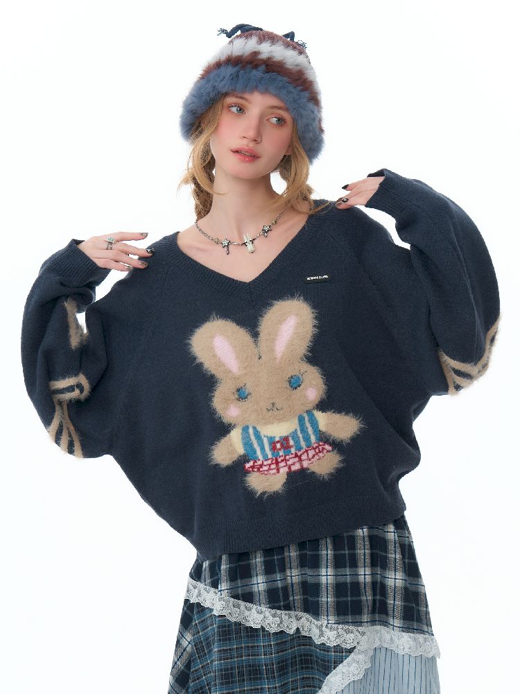 V- 넥 소프트 어두운 회색 스웨터 [S0000011496]