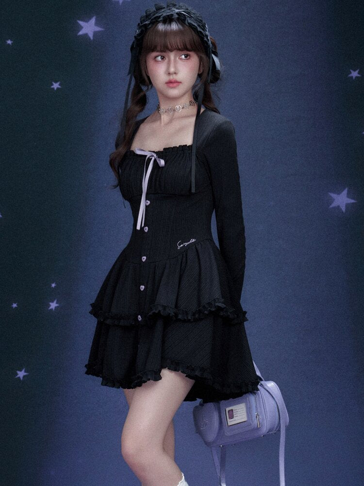 Black Purple Slim Cake Dress【s0000015473】