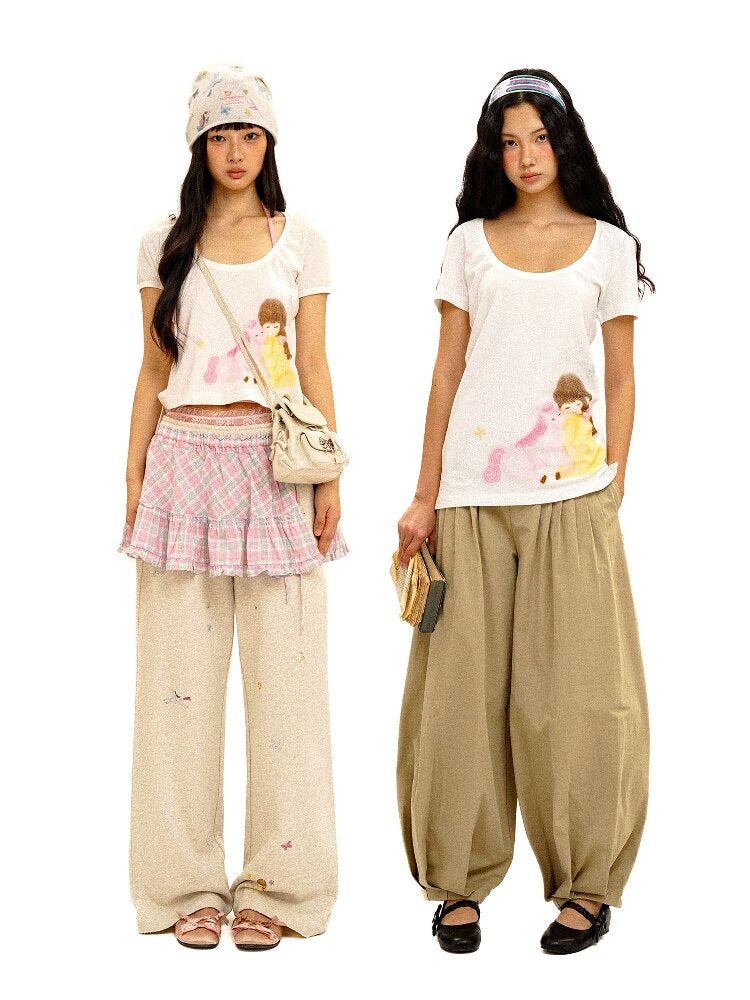 Girls Horse Print Short Sleeve T-shirt【s0000016102】
