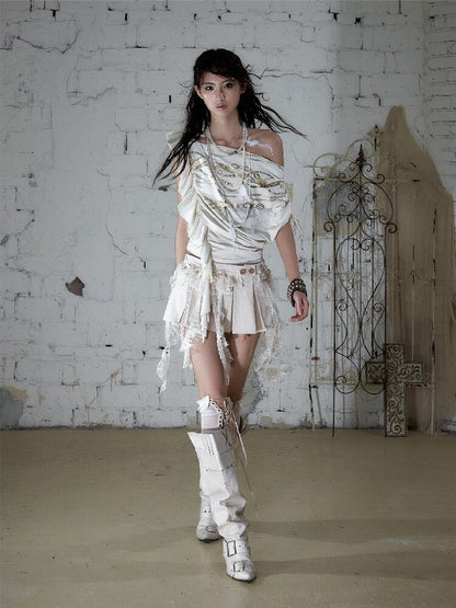 Foil Chain Print Asymmetrical T-Shirt【s0000016979】