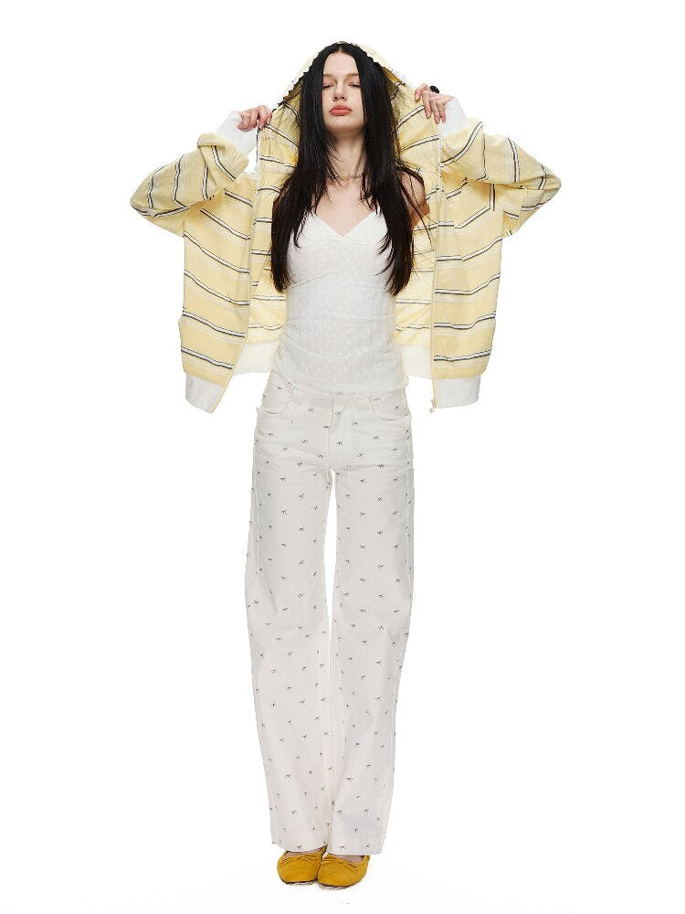 Striped Love Lace Hooded Cardigan【s0000015867】
