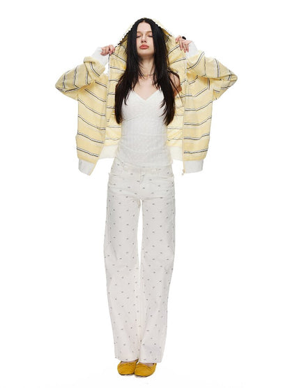 Striped Love Lace Hooded Cardigan【s0000015867】