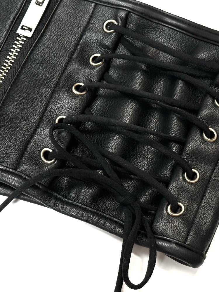 Zip Strap Stretch Leather Bra【s0000019102】