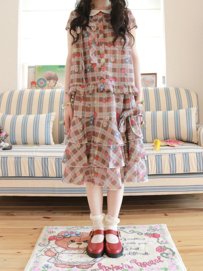 Strawberry Plaid Print Loose Shirt【s0000017511】