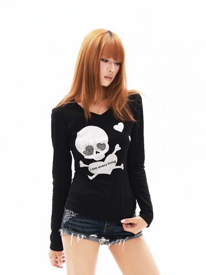 Silver Foil Positioning Rhinestone T-Shirt【s0000018316】