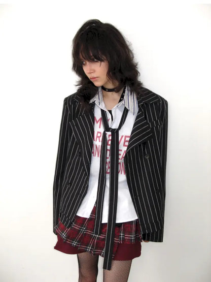 Lace-Up Striped Shorts Blazer【s0000014203】
