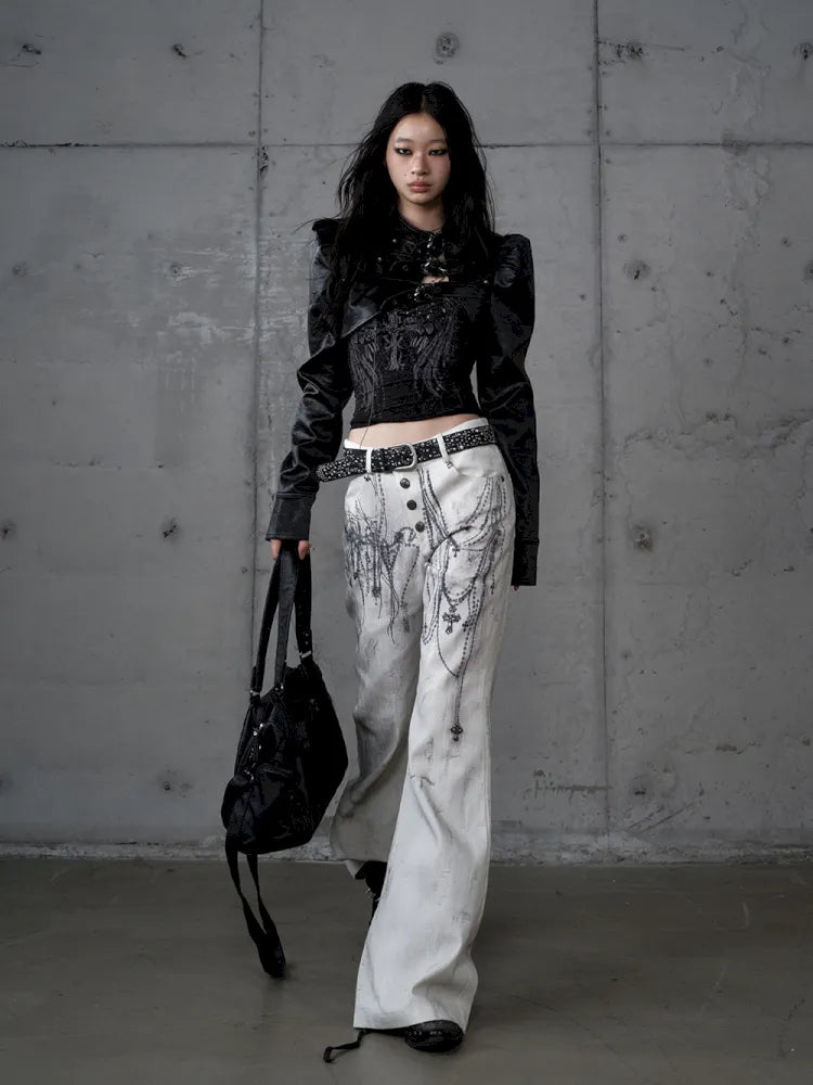Denim Distressed Wide-Leg Pants【s0000013949】
