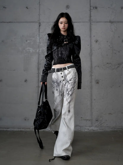 Denim Distressed Wide-Leg Pants【s0000013949】