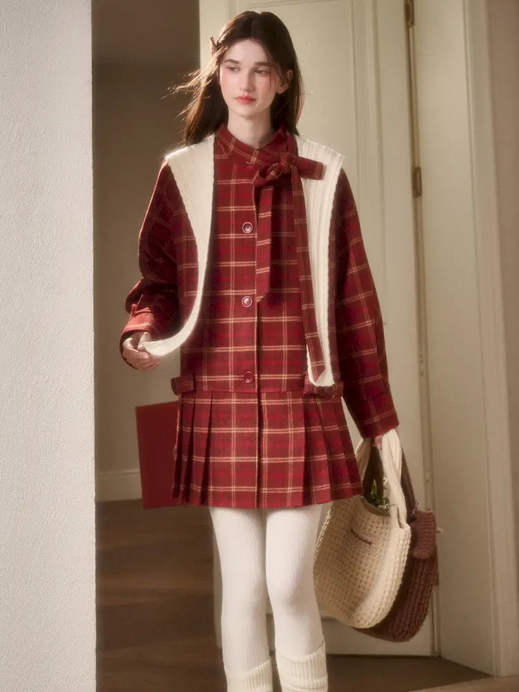 Red Check Coat Dress【s0000014328】