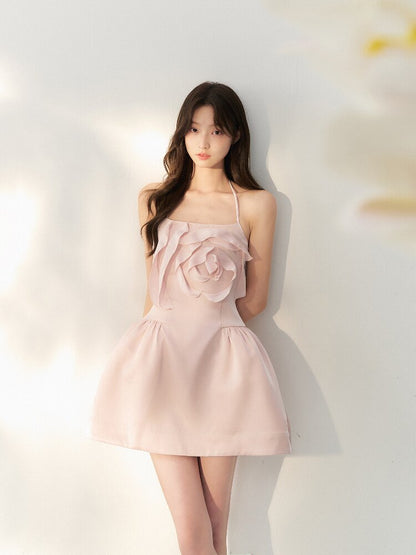 Satin Rose Halter Puffy Dress【s0000016876】