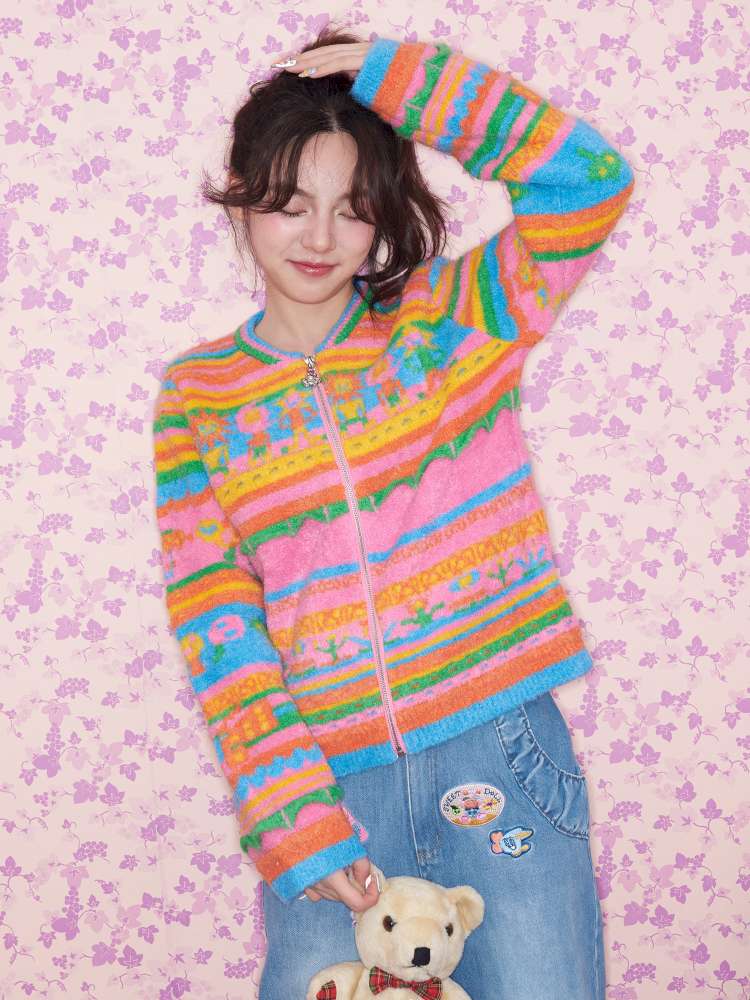 Colorful Striped Plush Knit Sweater【s0000015030】
