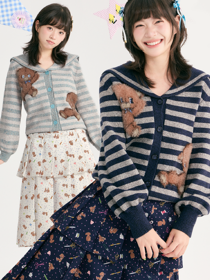 Striped Bear Navy Collar Cardigan【s0000018724】