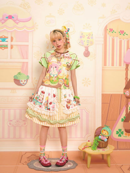 Apron Lace Plaid Vintage Half Skirt【s0000013348】